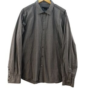 Calvin Klein Jeans Mens XL Gray Pinstripe Long Sleeve Button Down Shirt Preppy
